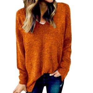 Oversized Tunic Lightweight Sweater Marled Pumpkin Spice‎ Pull Over Casual Chic